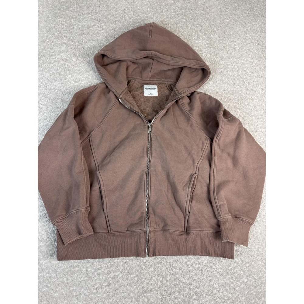 Abercrombie & Fitch Hoodie Womens XS Brown Full Zip Fleece Lined Soft Sweatshirt